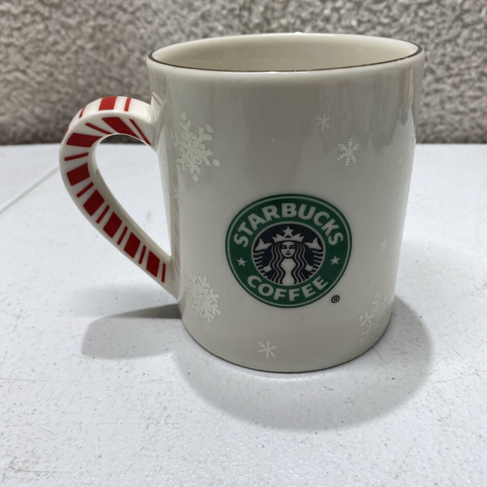 2001 Starbucks Barista Winter Holiday Snowflake Candy Cane Coffee Cup